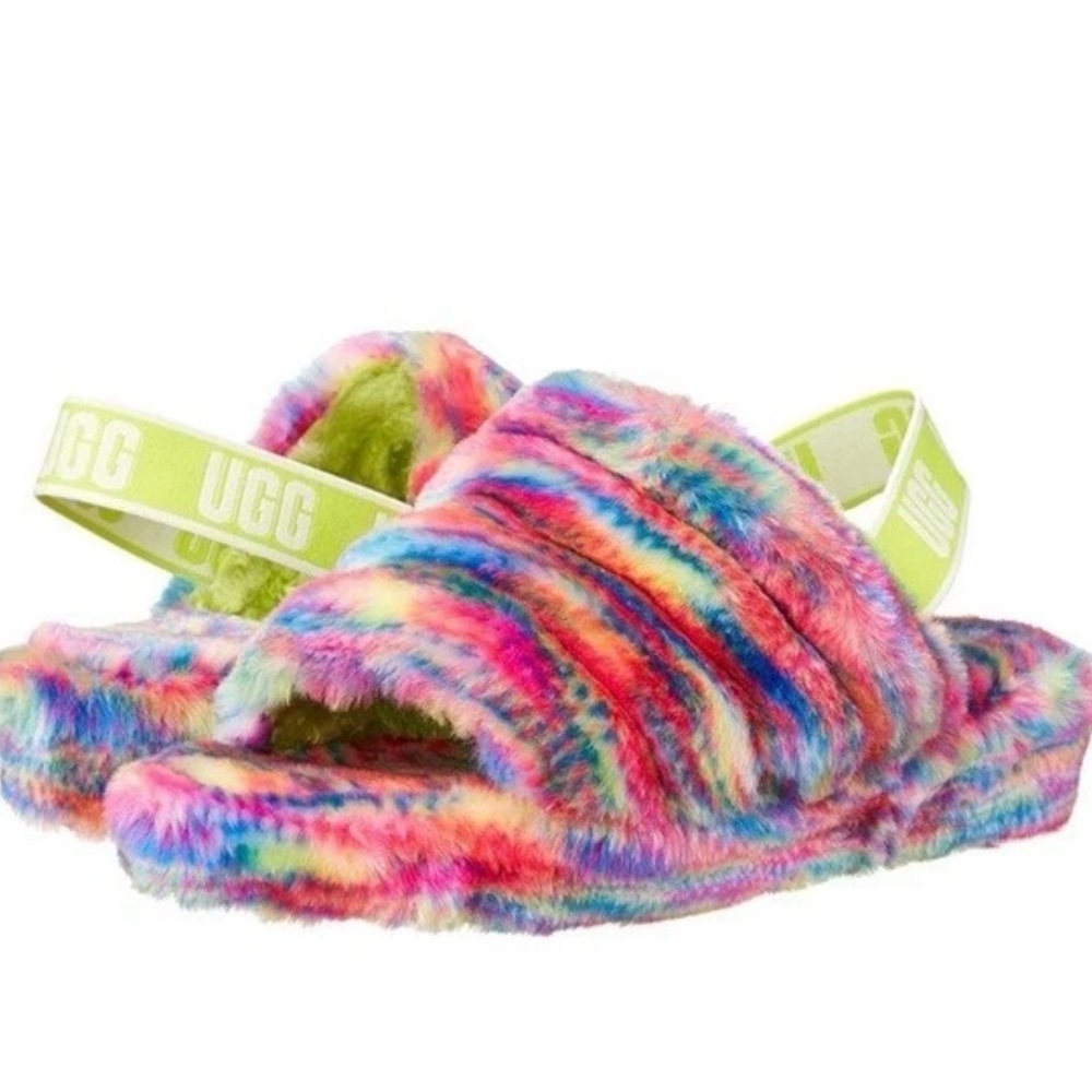 UGG Women's Multicolor Fluff Yeah Pixelate Slide Sandal. Size 7